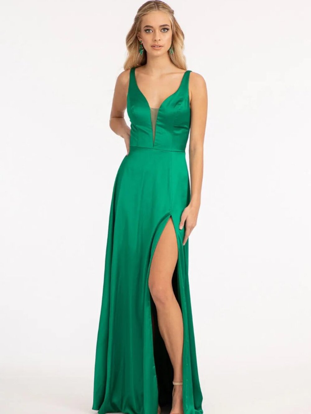 NEW EMERALD GREEN Satin V-Neck Prom Gown Floor Length GL1992